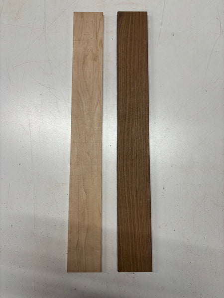2 Pack, 2 Species Black Walnut + Hard Maple Fingerboard Blanks 25"x3"x3/8"#7752 - Exotic Wood Zone