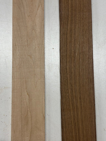 2 Pack, 2 Species Black Walnut + Hard Maple Fingerboard Blanks 25"x3"x3/8"#7752 - Exotic Wood Zone