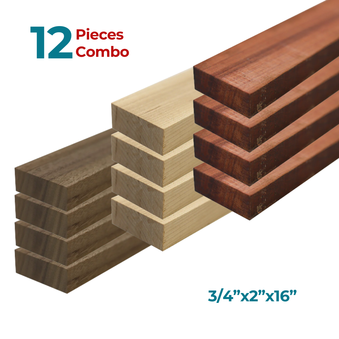 Pack Of 12 Lumber Boards - 3/4”x2”x16” (Bloodwood , Walnut , Maple) - Exotic Wood Zone - Buy online Across USA 
