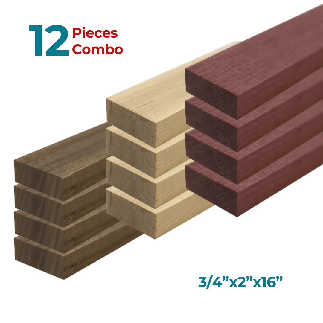 Pack Of 12 Lumber Boards - 3/4”x2”x16” (Purpleheart , Walnut , Maple) - Exotic Wood Zone - Buy online Across USA 