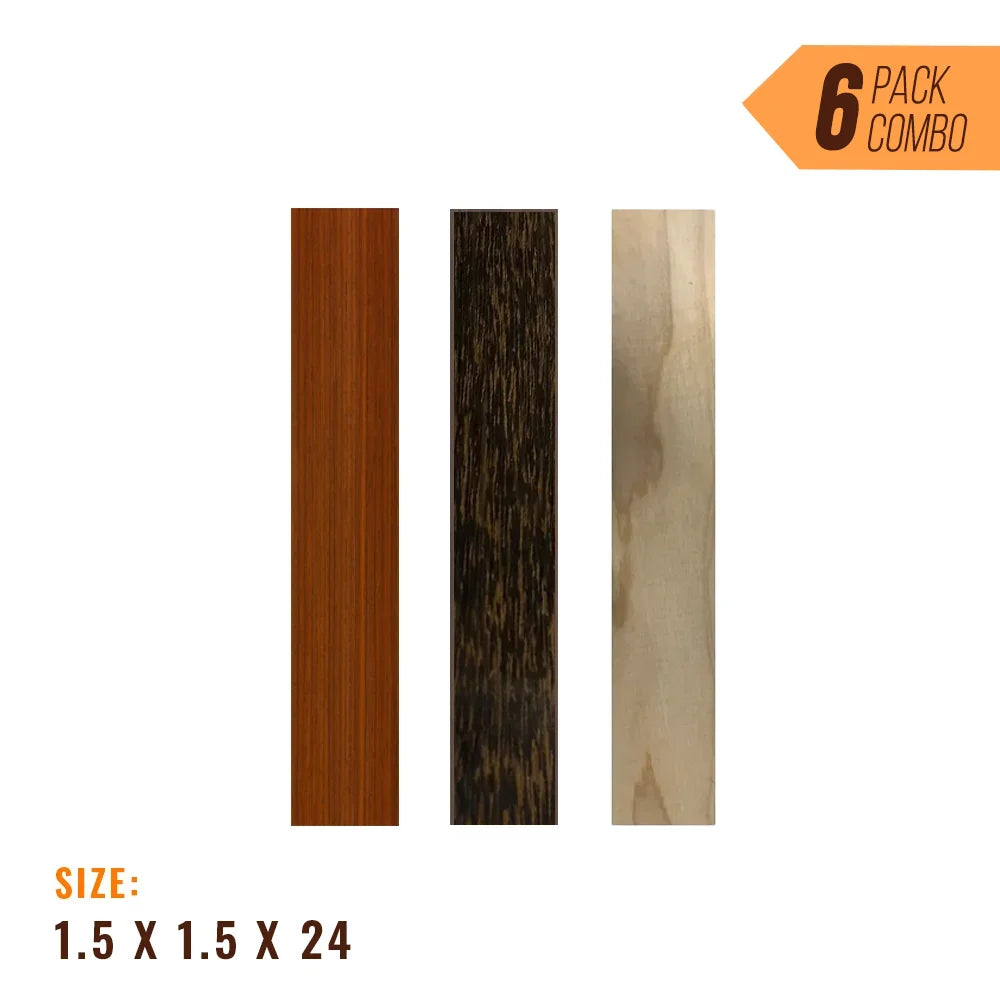 Combo Pack of 6, Turning Wood Blanks 1-1/2” x 1-1/2” x 24” (Padauk, Black Palm, Maple) - Exotic Wood Zone - Buy online Across USA 