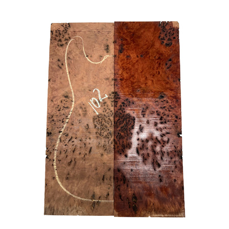 Red Gum Burl Acoustic/ Electric Guitar Wood Drop Top Set | 21" x 14" x 3/8"  #102 - Exotic Wood Zone - Buy online Across USA 