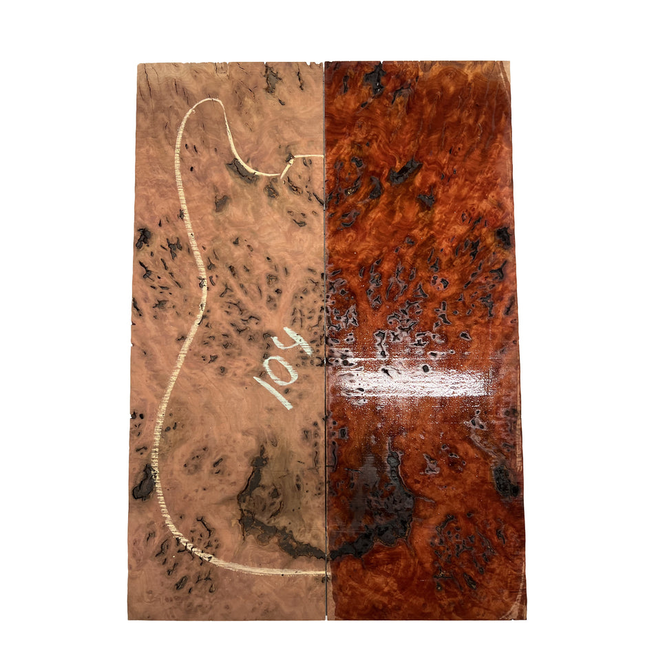 Red Gum Burl Acoustic/ Electric Guitar Wood Drop Top Set | 21" x 14" x 3/8"  #104 - Exotic Wood Zone - Buy online Across USA 