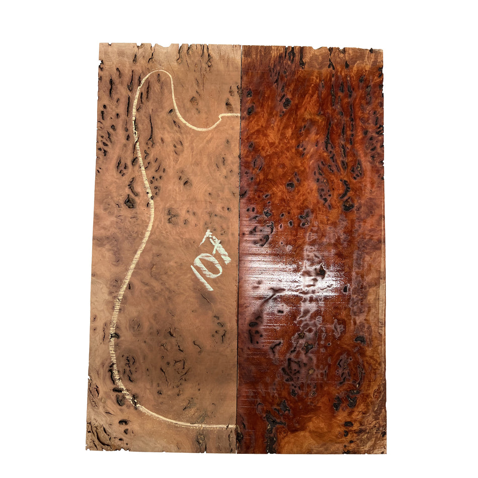 Red Gum Burl Acoustic/ Electric Guitar Wood Drop Top Set | 21" x 14" x 3/8"  #107 - Exotic Wood Zone - Buy online Across USA 