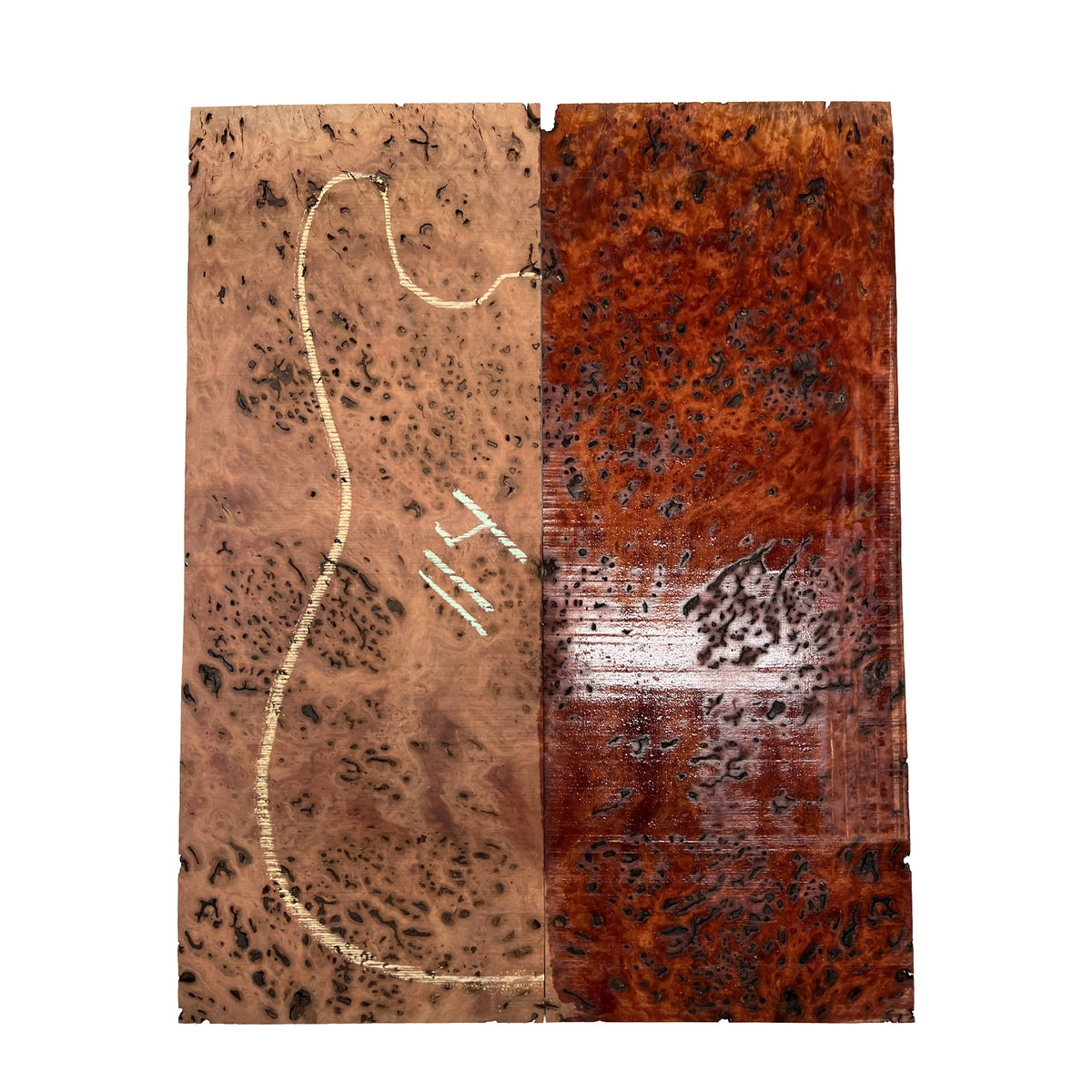 Red Gum Burl Acoustic/ Electric Guitar Wood Drop Top Set | 21" x 14" x 3/8"  #114 - Exotic Wood Zone - Buy online Across USA 