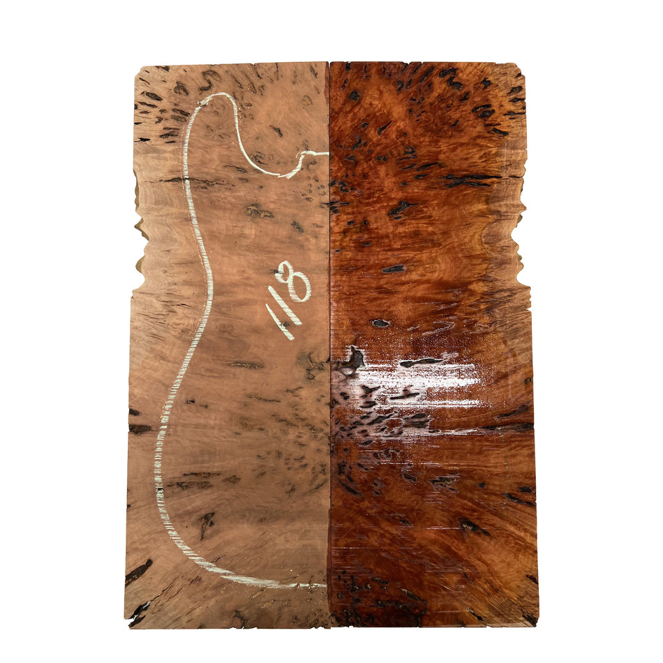 Red Gum Burl Acoustic/ Electric Guitar Wood Drop Top Set | 21" x 14" x 3/8"  #118 - Exotic Wood Zone - Buy online Across USA 