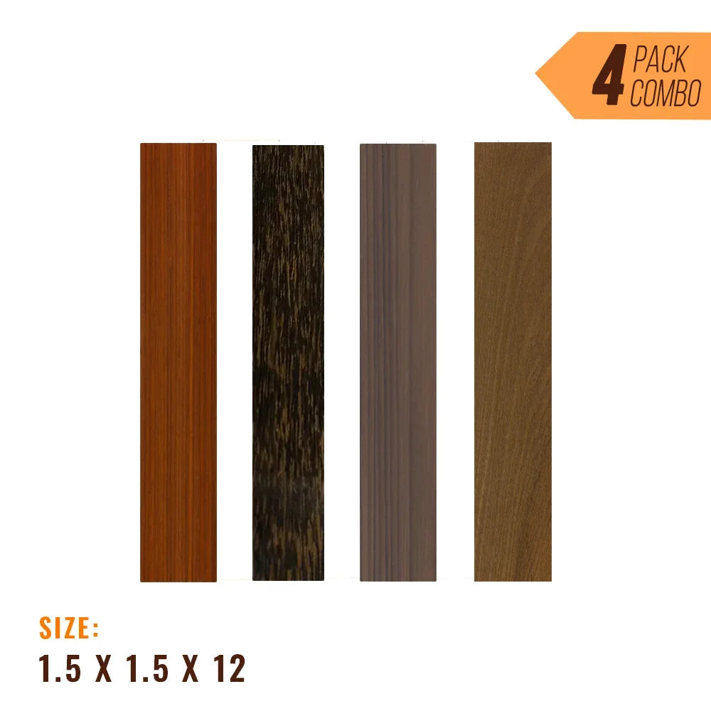 Combo Pack of 4, Turning Wood Blanks 1-1/2” x 1-1/2” x 12&quot; (Rosewood, Black Palm, Padauk, Curly Sapele) - Exotic Wood Zone - Buy online Across USA 