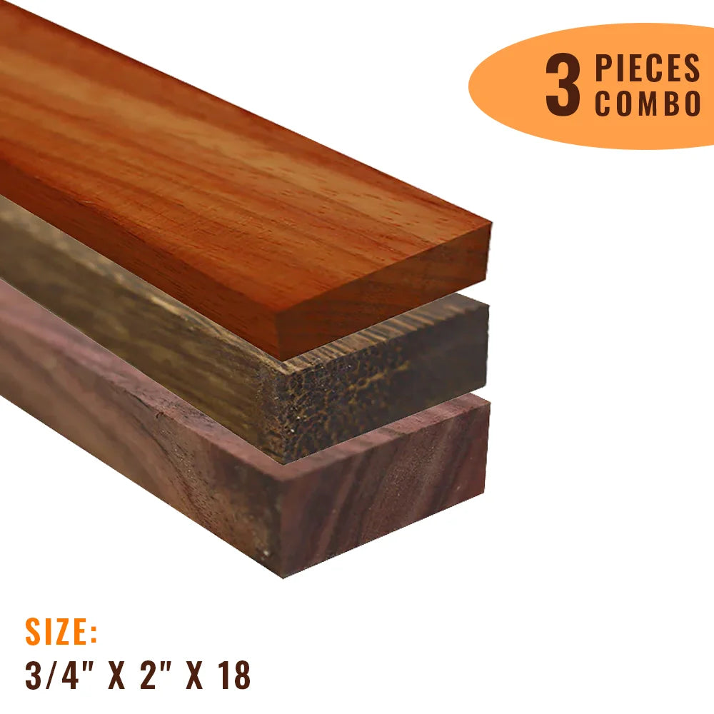 Pack Of 3, Lumber Boards/ Ideal Cutting Board Blocks 3/4&quot; x 2&quot; x 18&quot; ( Rosewood+ Padauk+ Black Palm) - Exotic Wood Zone - Buy online Across USA 