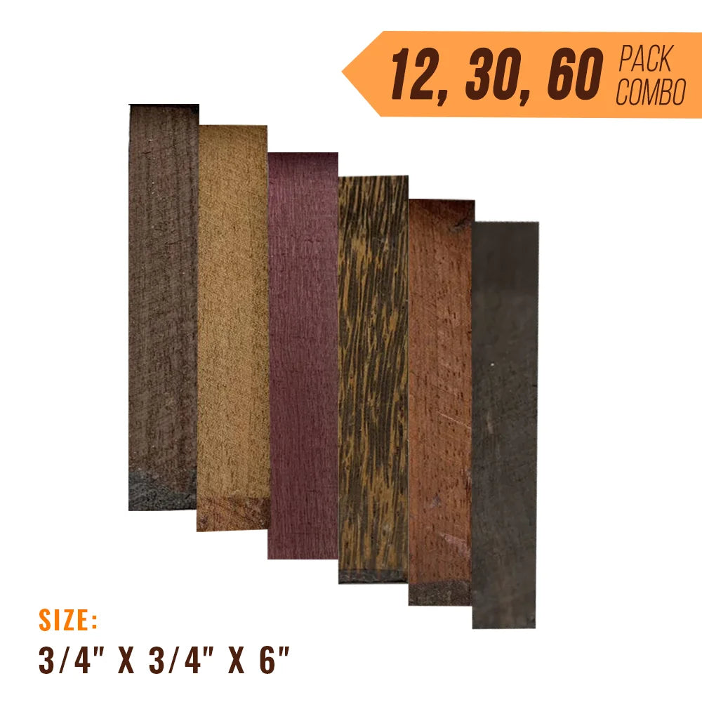 Combo Pack of Pen Blanks - 3/4&quot; x 3/4&quot; x 6” (Rosewood+ Black Palm +Padauk+ Purpleheart+ Ebony+ Mahogany ) - Exotic Wood Zone - Buy online Across USA 