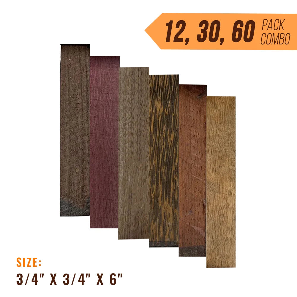 Combo Pack of Pen Blanks - 3/4&quot; x 3/4&quot; x 6” (Rosewood+ black Palm+ Padauk+ Purpleheart+ Walnut+ Mango) - Exotic Wood Zone - Buy online Across USA 