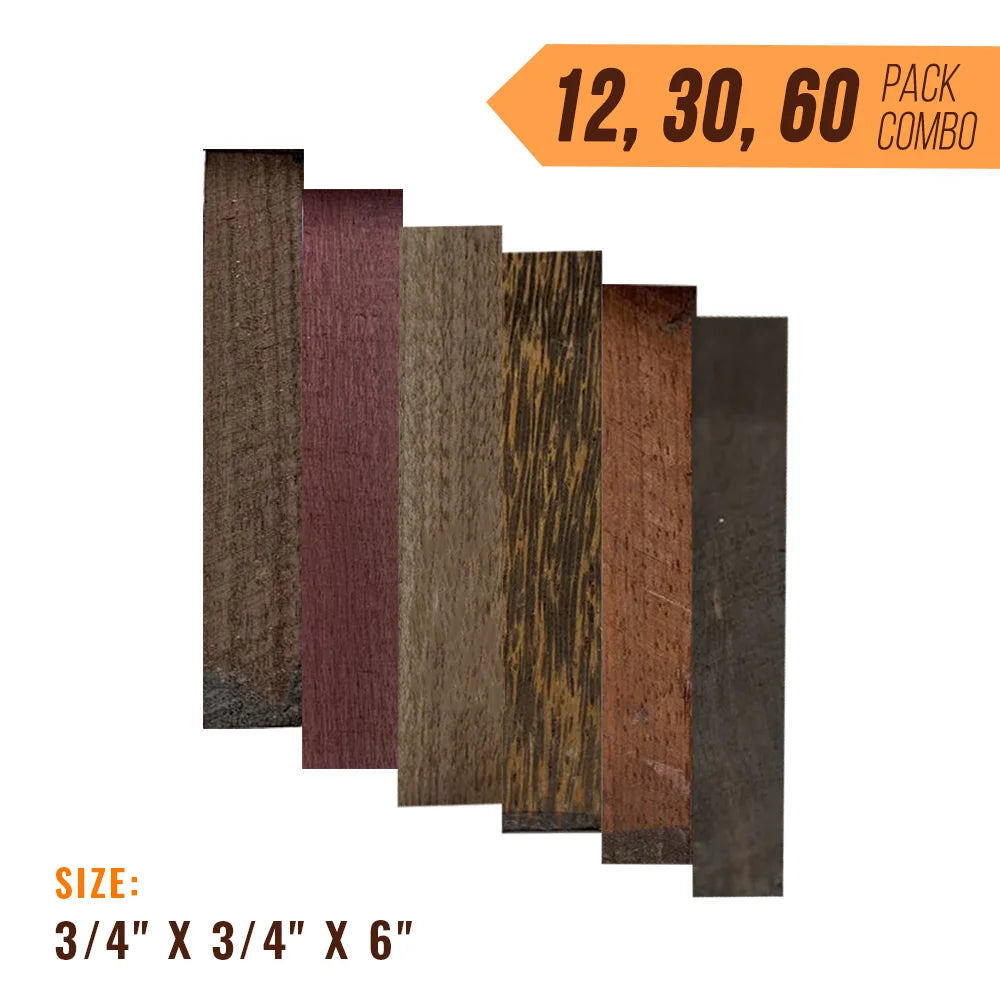 Combo Pack of Pen Blanks - 3/4&quot; x 3/4&quot; x 6” (Rosewood+ Black Palm+ Padauk+ Walnut+ Ebony+ Purpleheart) - Exotic Wood Zone - Buy online Across USA 