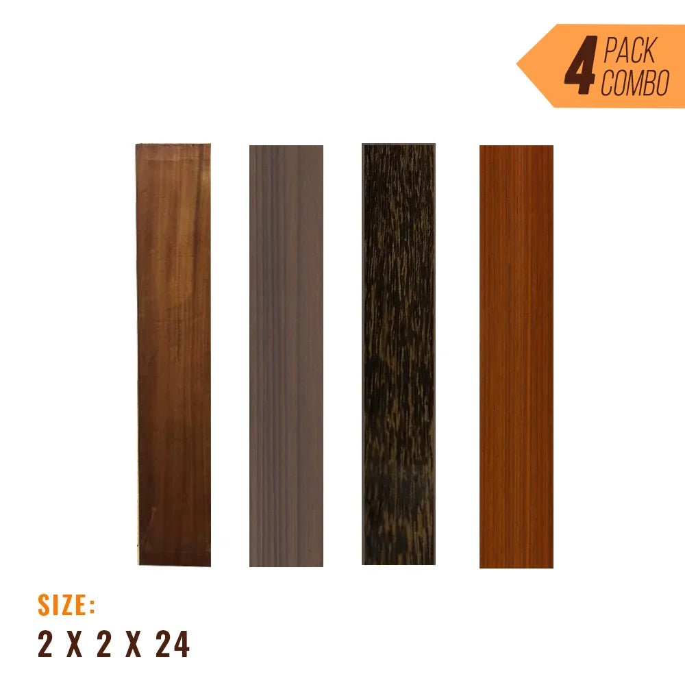 Combo Pack of 4, Turning Blanks 2” x 2” x 24” (Rosewood, Black Palm, Mahogany, Padauk) - Exotic Wood Zone - Buy online Across USA 