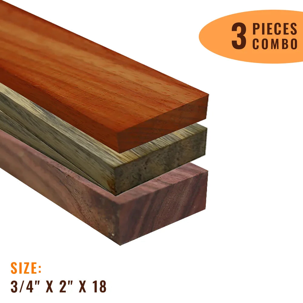 Pack Of 3 Lumber Boards/ Ideal Cutting Board Blocks 3/4&quot; x 2&quot; x 18&quot; (Rosewood+ Padauk+ Tamarind) - Exotic Wood Zone - Buy online Across USA 