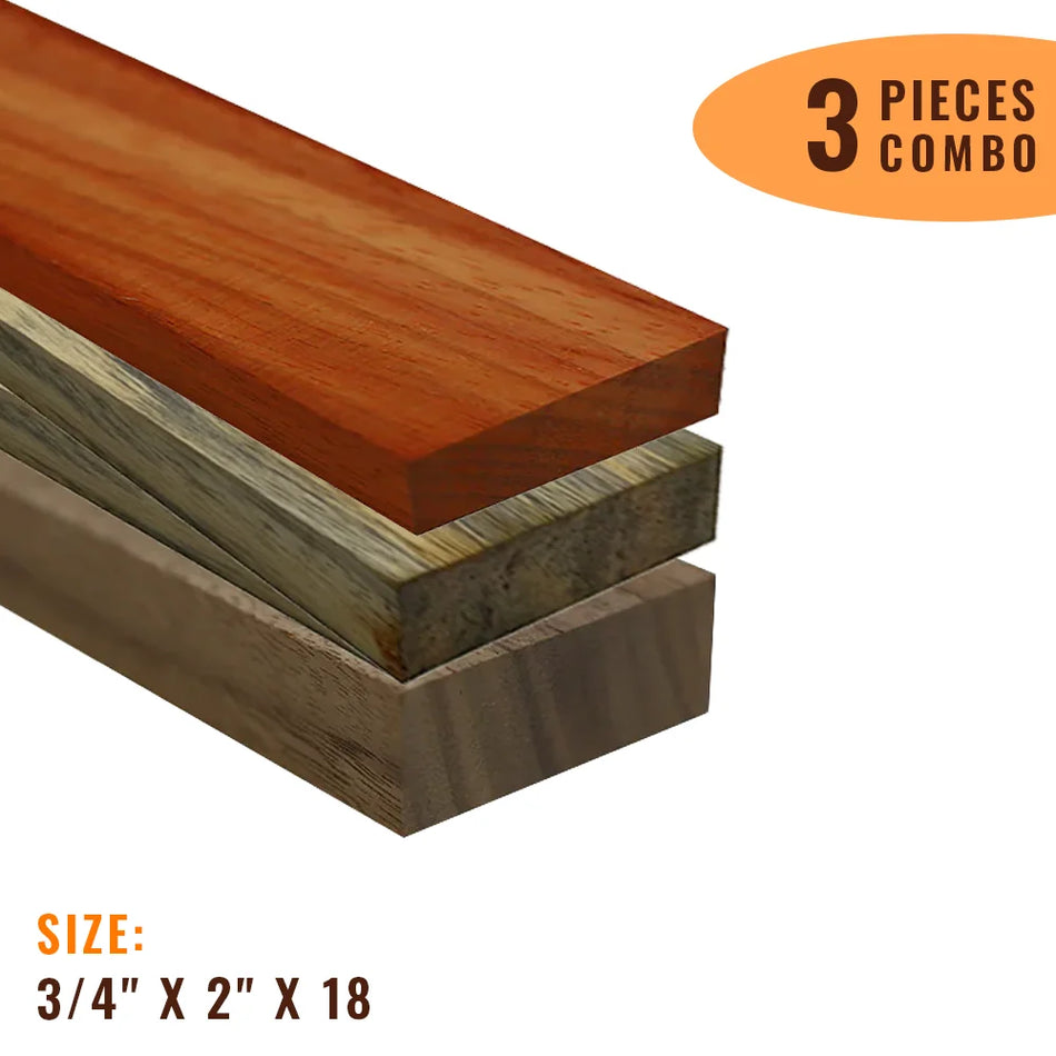 Pack Of 3, Lumber Boards/ Ideal Cutting Board Blocks 3/4" x 2" x 18" ( Tamarind+Walnut+Padauk) - Exotic Wood Zone - Buy online Across USA 