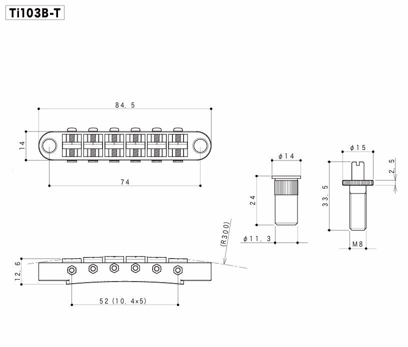 Gotoh Ti103B-T Nashville Tune-O-Matic Bridge with Titanium Saddles - Gold Finish