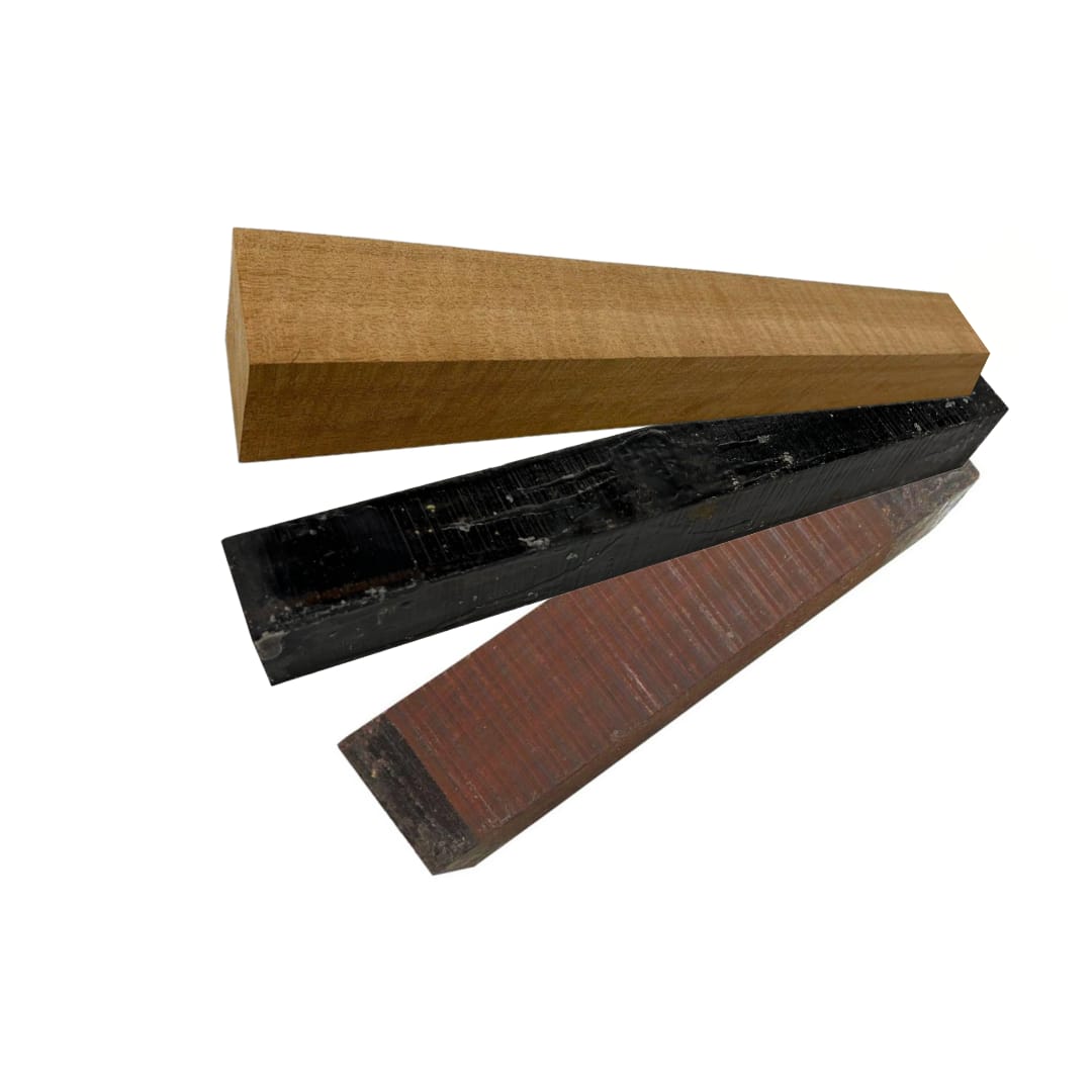 Combo Pack Of 3 Turning Wood Blanks 1-1/2&quot; x 1-1/2&quot; x 12&quot; ( Ebony ,Cocobolo, Fiddleback Mahogany) - Exotic Wood Zone - Buy online Across USA 