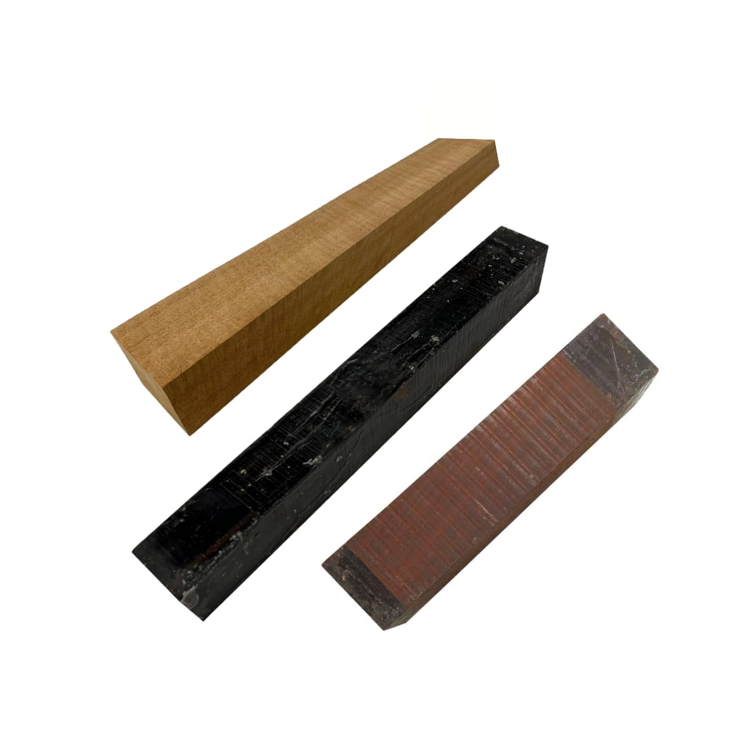Combo Pack Of 3 Turning Wood Blanks 1-1/2&quot; x 1-1/2&quot; x 12&quot; ( Ebony ,Cocobolo, Fiddleback Mahogany) - Exotic Wood Zone - Buy online Across USA 