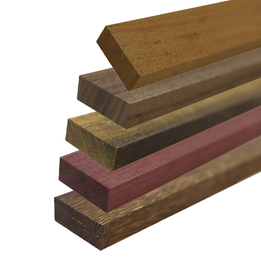 Pack Of 10 Lumber Boards - 3/4”x2”x18” Combo of Walnut, Mahogany, Bocote, Purpleheart, Black Palm (2 Pcs Each) - Exotic Wood Zone - Buy online Across USA 