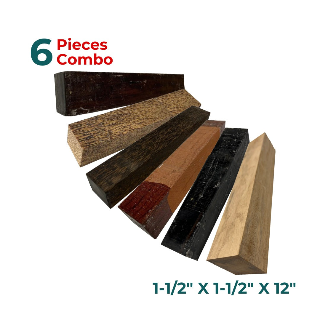 Combo Pack Of 6 Turning Wood Blanks 1-1/2&quot; x 1-1/2&quot; x 12&quot; (Black Palm, Tamarind, Ebony, Katalox, Red Palm, Bubinga) - Exotic Wood Zone - Buy online Across USA 