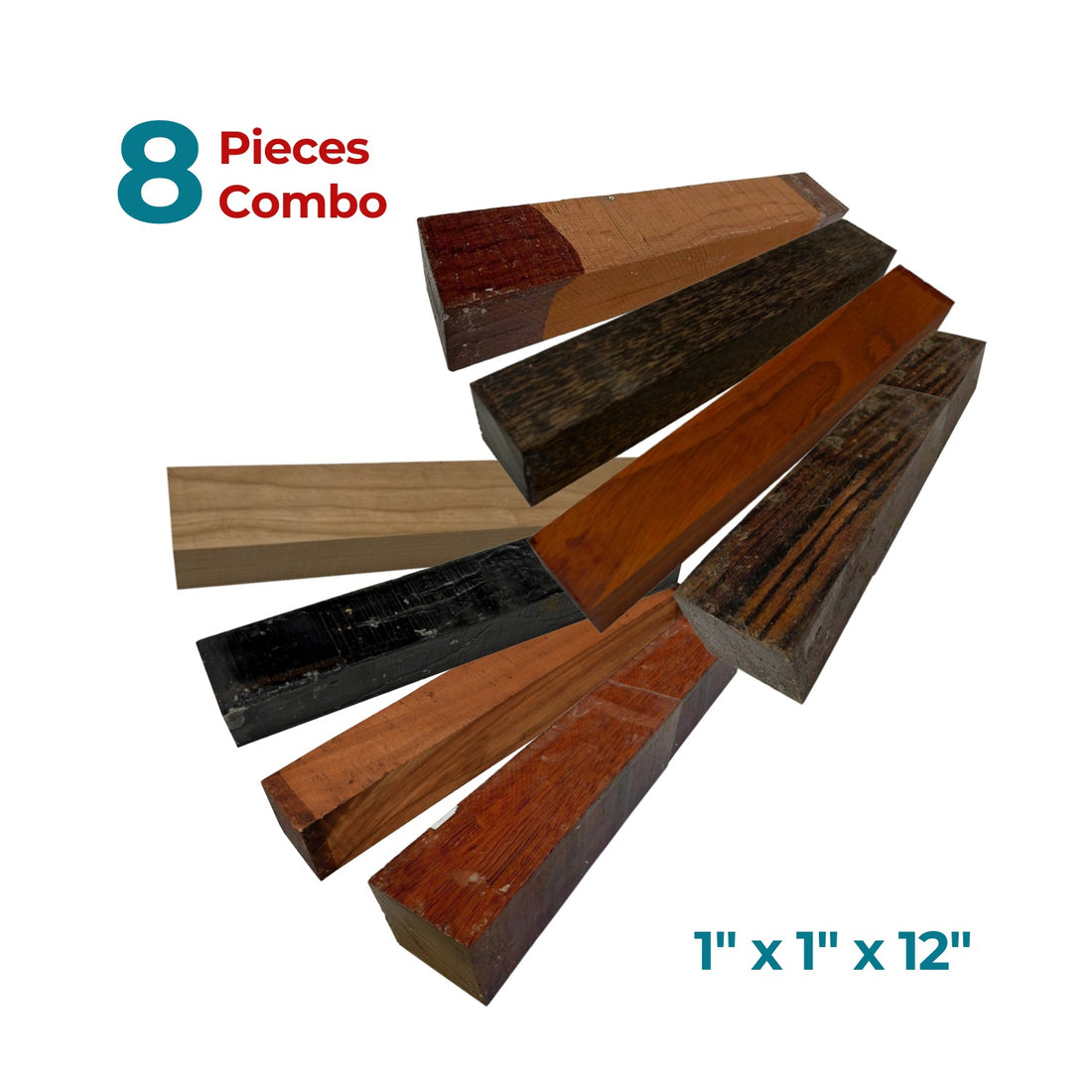 Combo Pack Of 8 HobbyWood/Turning Wood Blanks 1&quot; x 1&quot; x 12&quot; ( Rosewood ,Padauk,Red Palm, Black Palm,Bloodwood ,Bubinga,Tamarind,Ebony) - Exotic Wood Zone - Buy online Across USA 