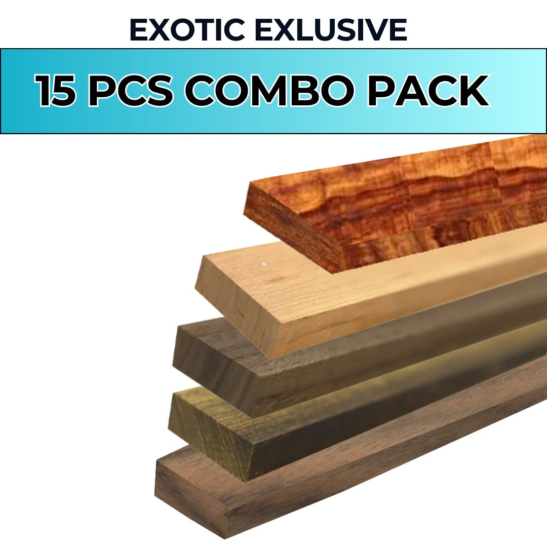 Pack Of 15 Lumber Boards - 1/8”x3”x18” Combo of Bocote, Chechen, Grenadillo, Walnut, Cherry (2 Pcs Each) - Exotic Wood Zone - Buy online Across USA 