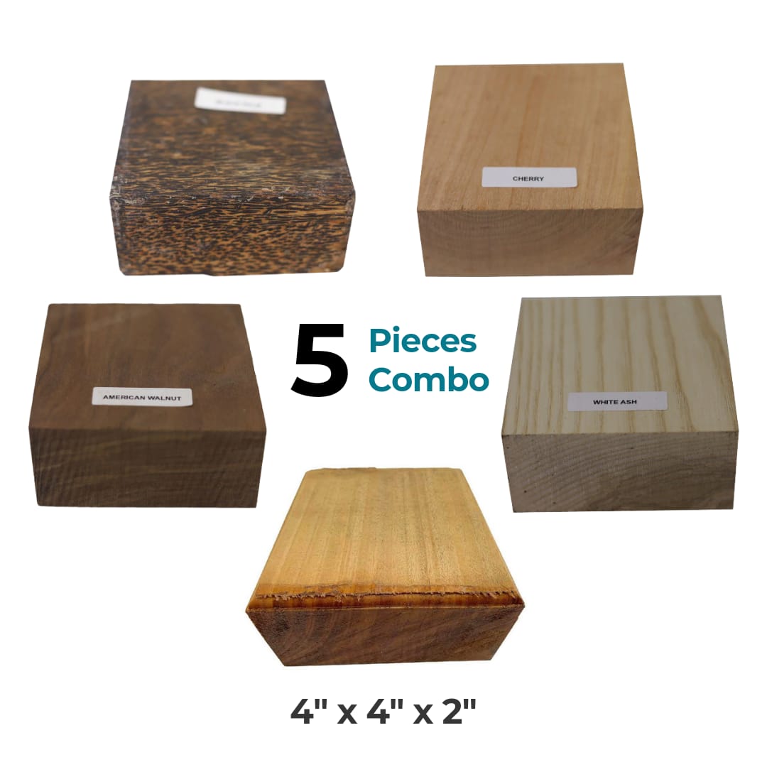 Pack Of 5, Bowl Blanks Combo 4&quot; x 4&quot; x 2&quot; | ( Black Palm , Walnut, Cherry , Mahogany, Ash) - Exotic Wood Zone - Buy online Across USA 