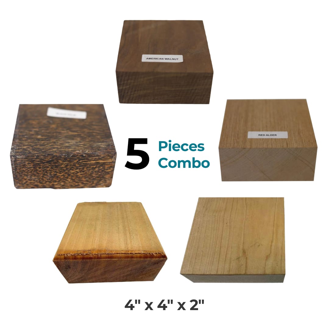 Pack Of 5, Bowl Blanks Combo 4&quot; x 4&quot; x 2&quot; | ( Black Palm , Walnut, Alder , Mahogany, Maple) - Exotic Wood Zone - Buy online Across USA 