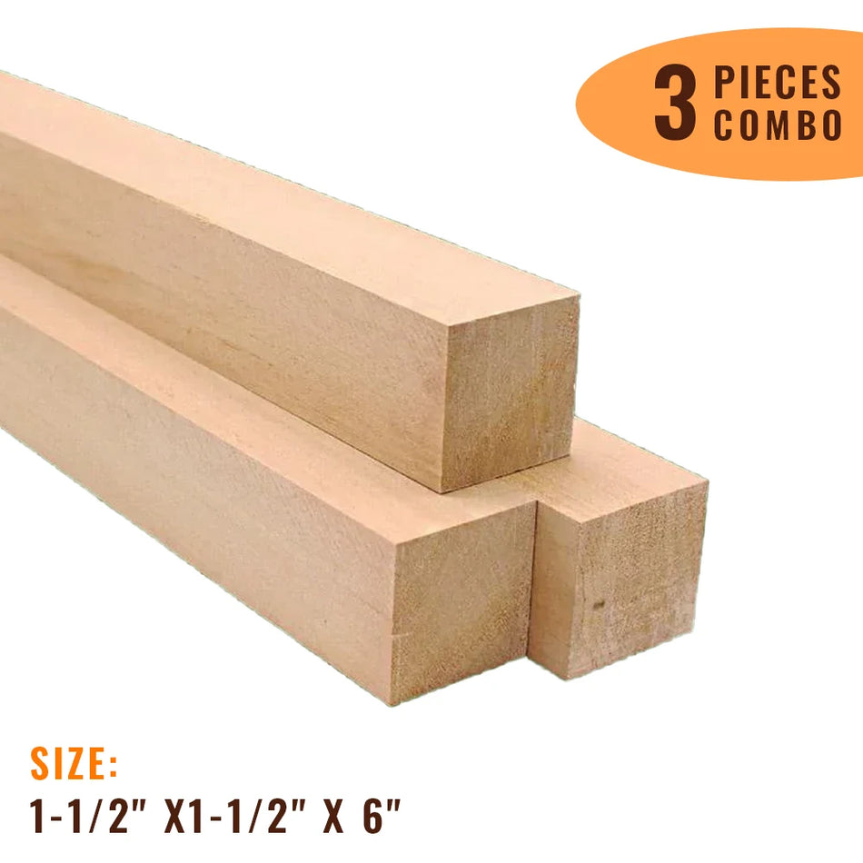 Pack of 3, Basswood Turning Wood Blanks 1-1/2" x 1-1/2" x 6" - Exotic Wood Zone - Buy online Across USA 