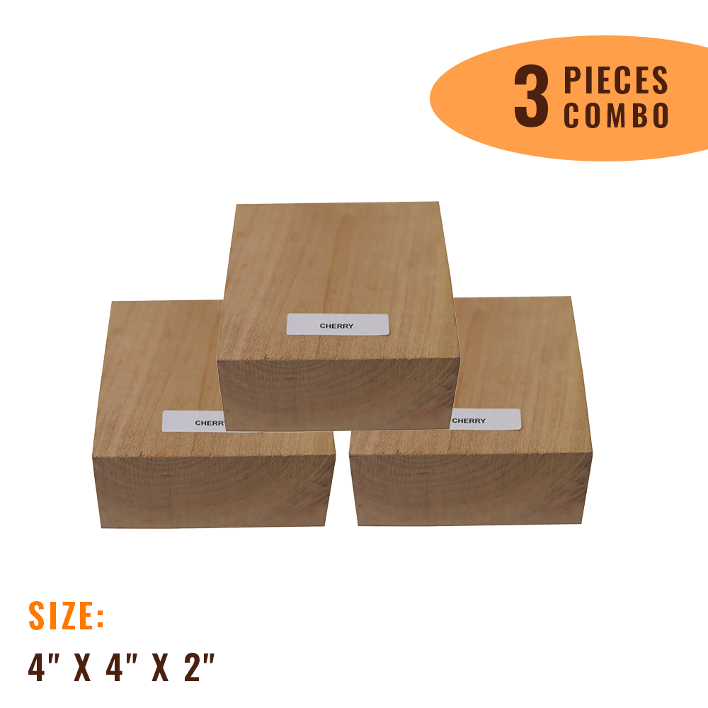 Pack Of 3, Cherry Wood Bowl Blanks 4&quot; x 4&quot; x 2&quot; - Exotic Wood Zone - Buy online Across USA 