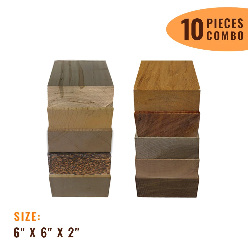 Pack of 10,  Multi-species Hardwood Bowl Turning Wood Blanks - 6&quot;x 6&quot;x 2&quot; - Exotic Wood Zone - Buy online Across USA 
