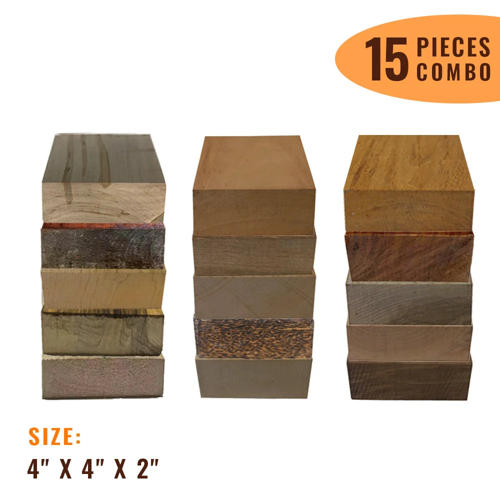 Pack of 15,  Multi-species Hardwood Bowl Turning Wood Blanks - 4&quot;x 4&quot;x 2&quot; - Exotic Wood Zone - Buy online Across USA 