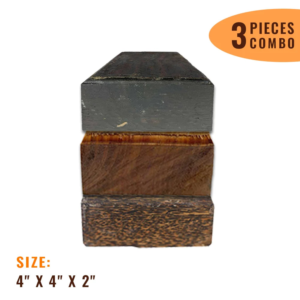 Pack of 3,  Multi-species Hardwood Bowl Turning Wood Blanks - 4&quot;x 4&quot;x 2&quot; (Black Palm, East Indian Rosewood, Mahogany) - Exotic Wood Zone - Buy online Across USA 