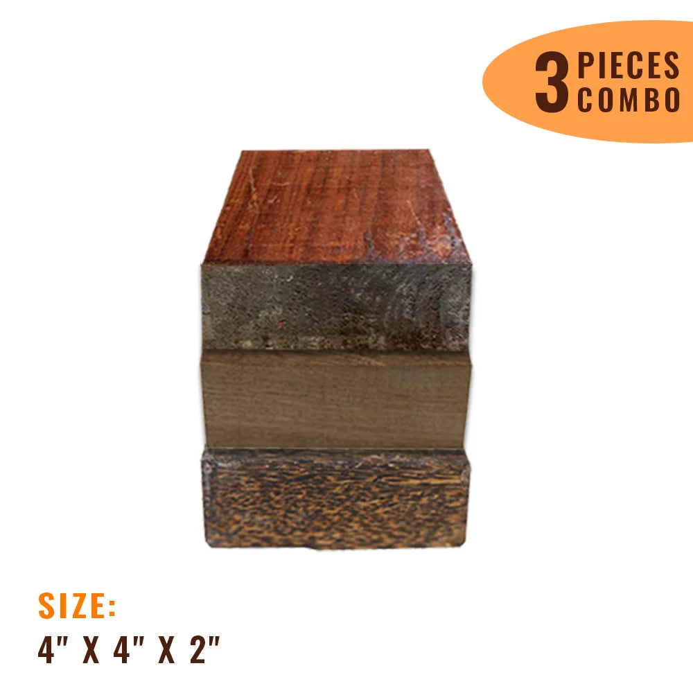 Pack of 3,  Multi-species Hardwood Bowl Turning Wood Blanks - 4&quot;x 4&quot;x 2&quot; (Sapele, Padauk, Black Palm) - Exotic Wood Zone - Buy online Across USA 