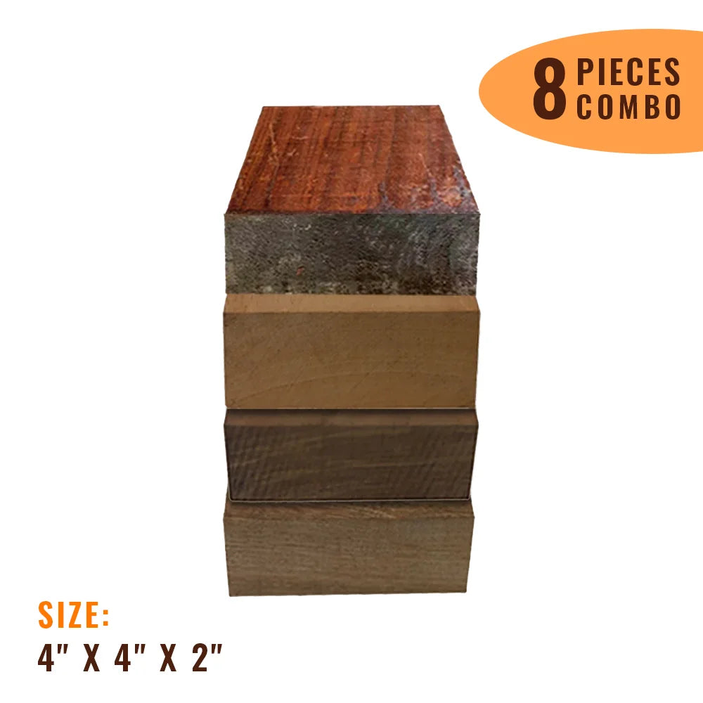 Pack of 8,  Multi-species Hardwood Bowl Turning Wood Blanks - 4&quot;x 4&quot;x 2&quot; (Spanish Cedar, Sapele, Walnut, Padauk) | Free Shipping - Exotic Wood Zone - Buy online Across USA 