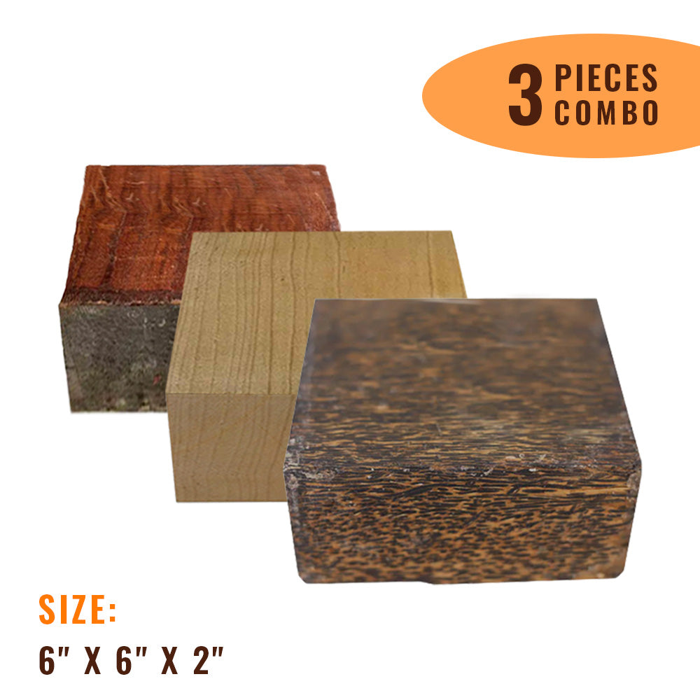 Pack Of 3, Wood Bowl Blanks Combo 6&quot; x 6&quot; x 2&quot; | ( Black Palm + Padauk + Hard Maple ) - Exotic Wood Zone - Buy online Across USA 