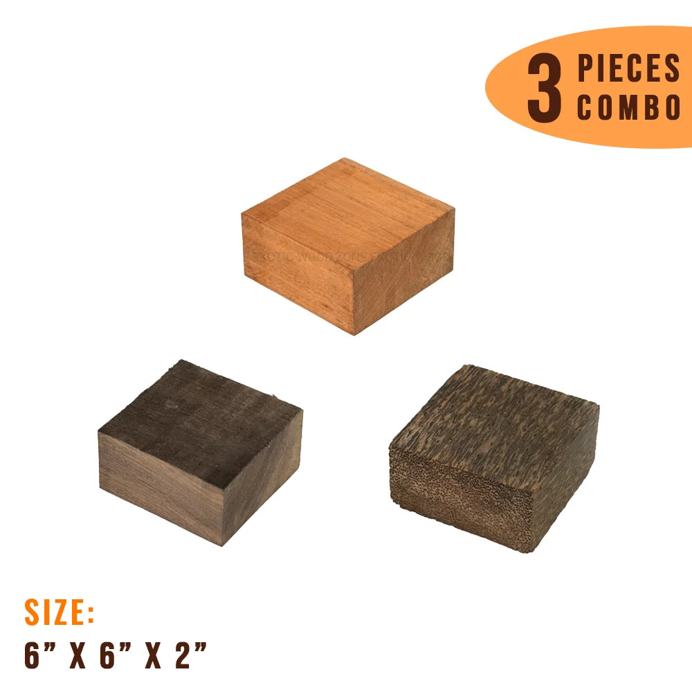 Pack Of 3, Multispecies Bowl Blanks (Mahogany+ Black Palm+ Walnut)  6&quot; x 6&quot; x 2&quot; - Exotic Wood Zone - Buy online Across USA 