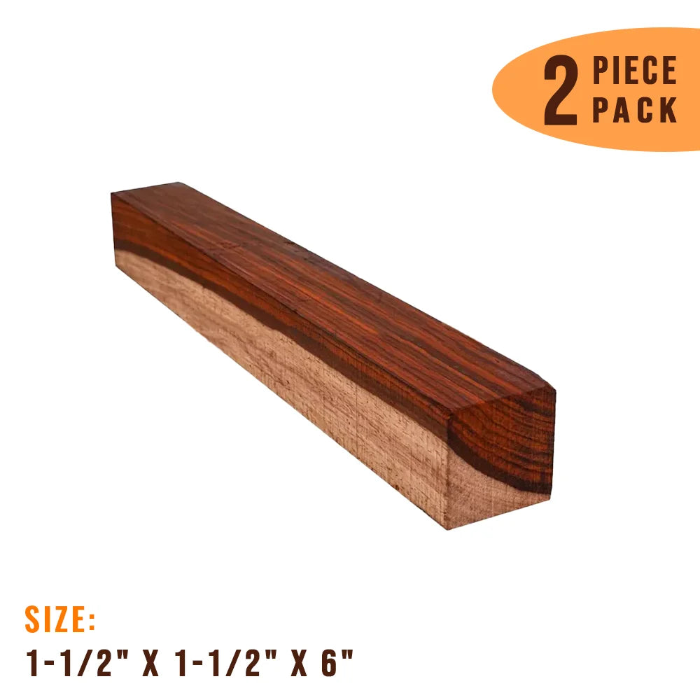 Pack of 2 , Cocobolo Turning Wood Blank  1-1/2&quot;  x 1-1/2&quot;  x 6&quot;