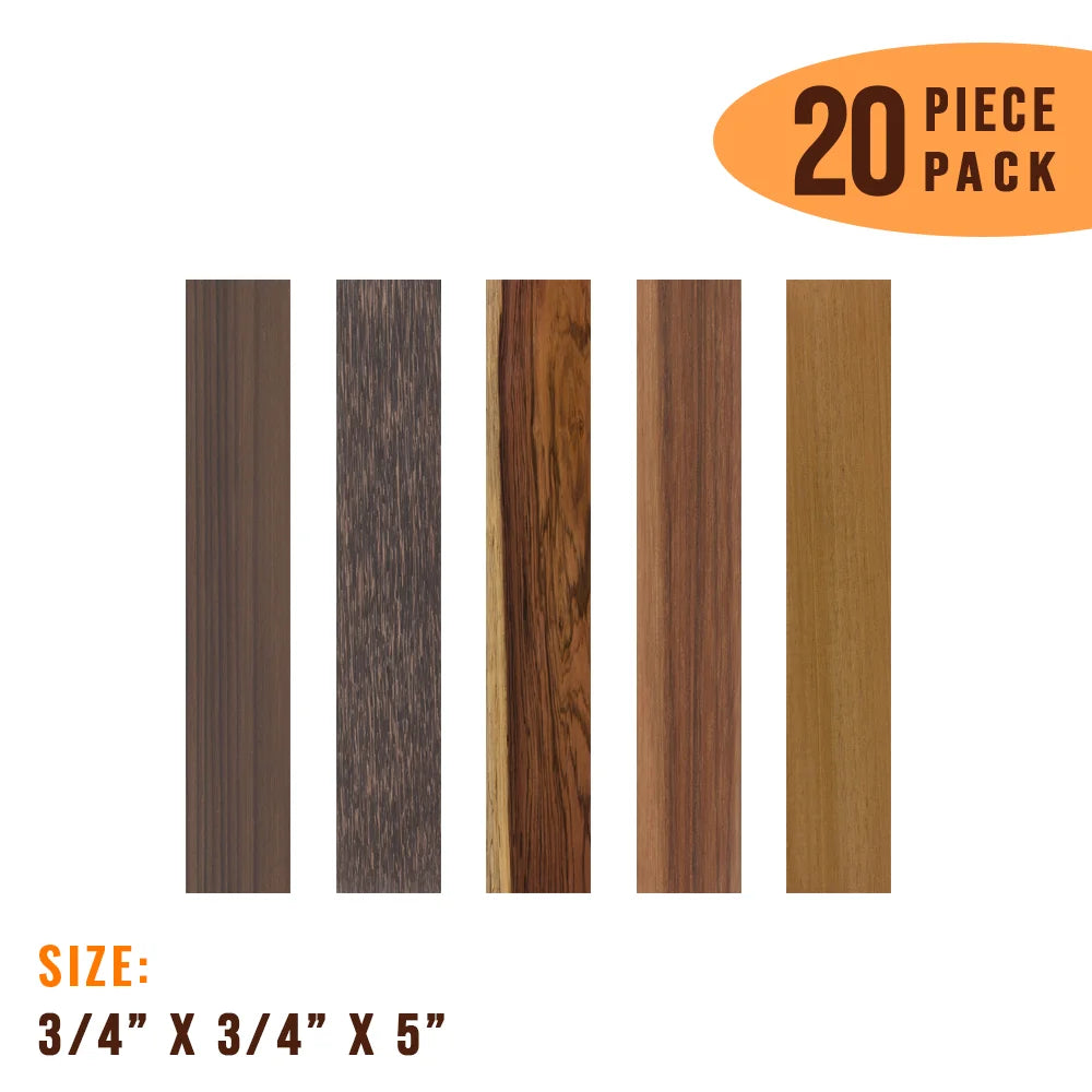 Combo Pack of 20 Pen Blanks - 3/4&quot; x 3/4&quot; x 5” (Black Palm+ Rosewood+ Honduras Rosewood+ Granadillo+ Mahogany) - Exotic Wood Zone - Buy online Across USA 