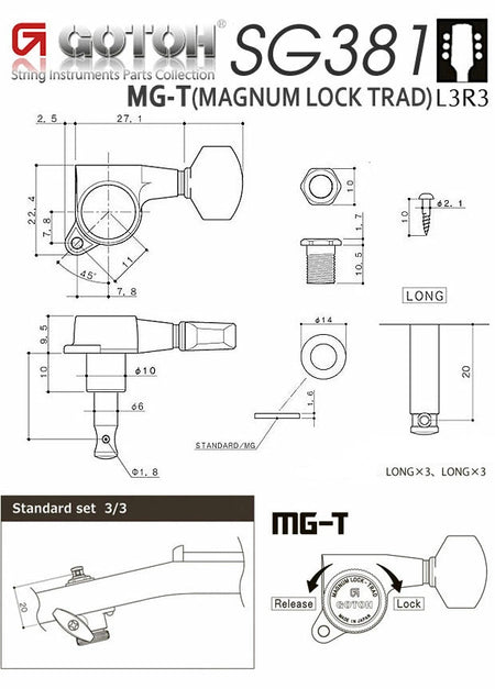 Gotoh Magnum Lock-Trad 3L+3R Guitar Tuners – 1:16 Ratio| Cosmo Black Finish Exotic Wood Zone 