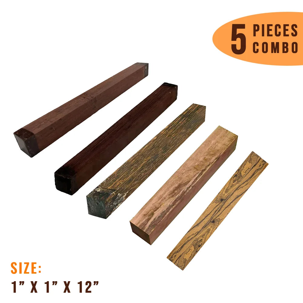 Combo Pack of 5, Turning Blanks/Hobbywood Blanks 1” x 1” x 12” (Ebony, Rosewood, Black Palm, Honduras Rosewood, Tamarind) - Exotic Wood Zone - Buy online Across USA 