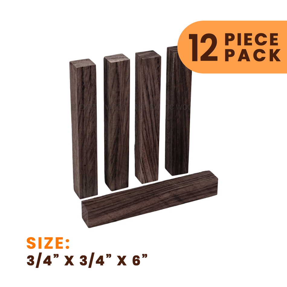 Pack of 12, East Indian Rosewood Pen Blanks 3/4"x 3/4"x 6"