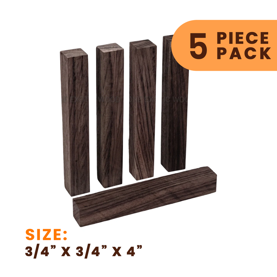 Pack of 5, East Indian Rosewood Pen Blanks 3/4"x 3/4"x 4"