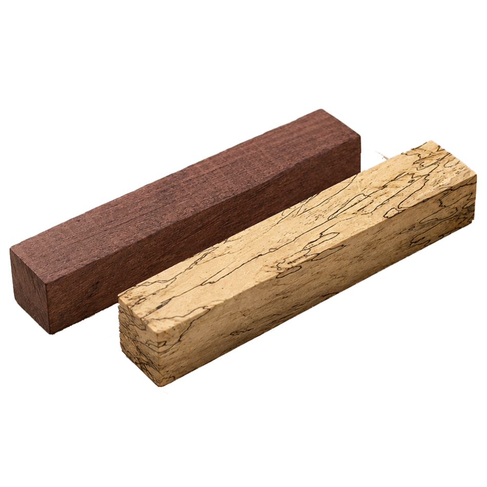 Combo Pack of 20 Pen Blanks - 3/4" x 3/4" x 6” (Spalted Tamarind, Purpleheart)