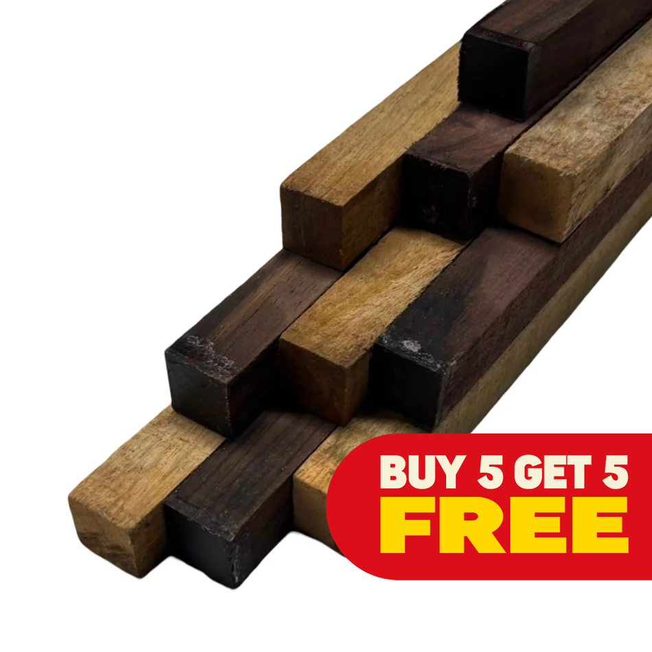 Combo Pack of 10, 3/4" Lumber Board | Cutting Board Blocks | Indian Rosewood, Mango – 1" x 1" x 12" Exotic Wood Zone 
