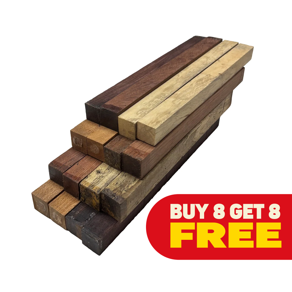 Pack Combo de 4 Espèces Kit Planche à Découper 2,54cm x 2,54cm x 30,48cm (Acajou + Bois de Rose Indien + Tamarin + Bois de Rose du Honduras) - Achetez 8 + Recevez 8 GRATUITS