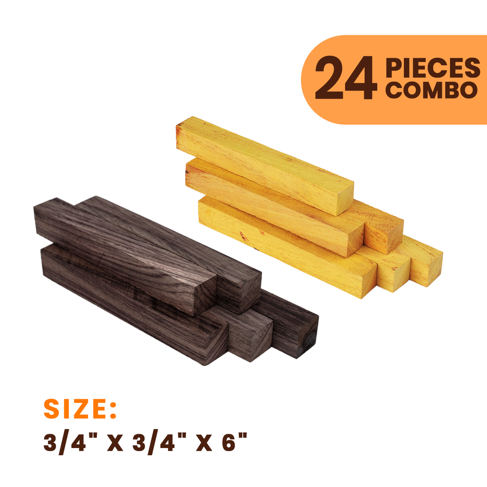 Combo Pack of 24 Pen Blanks - 3/4" x 3/4" x 6” (East Indian Rosewood, Osage Orange)