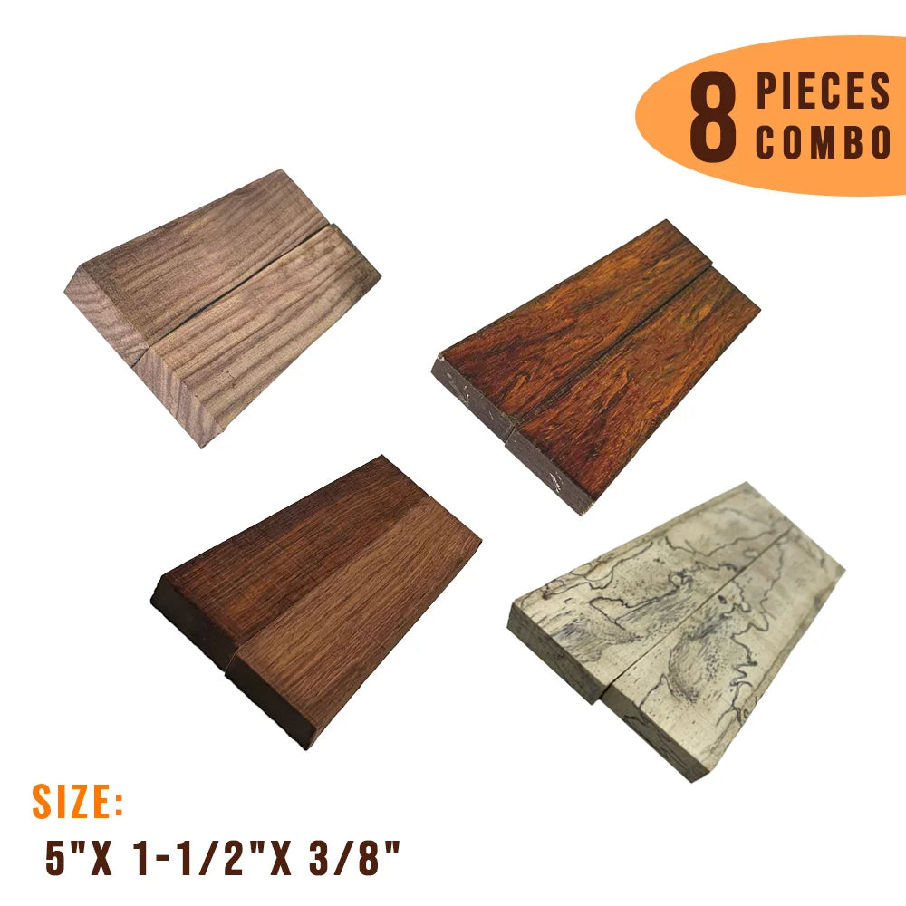 Combo Pack of 8, Multispecies Wood Knife Blanks/Knife Scales 5"x1-1/2"x3/8" (Cocobolo,Honduras Rosewood,Rosewood,Tamarind) - Exotic Wood Zone - Buy online Across USA 