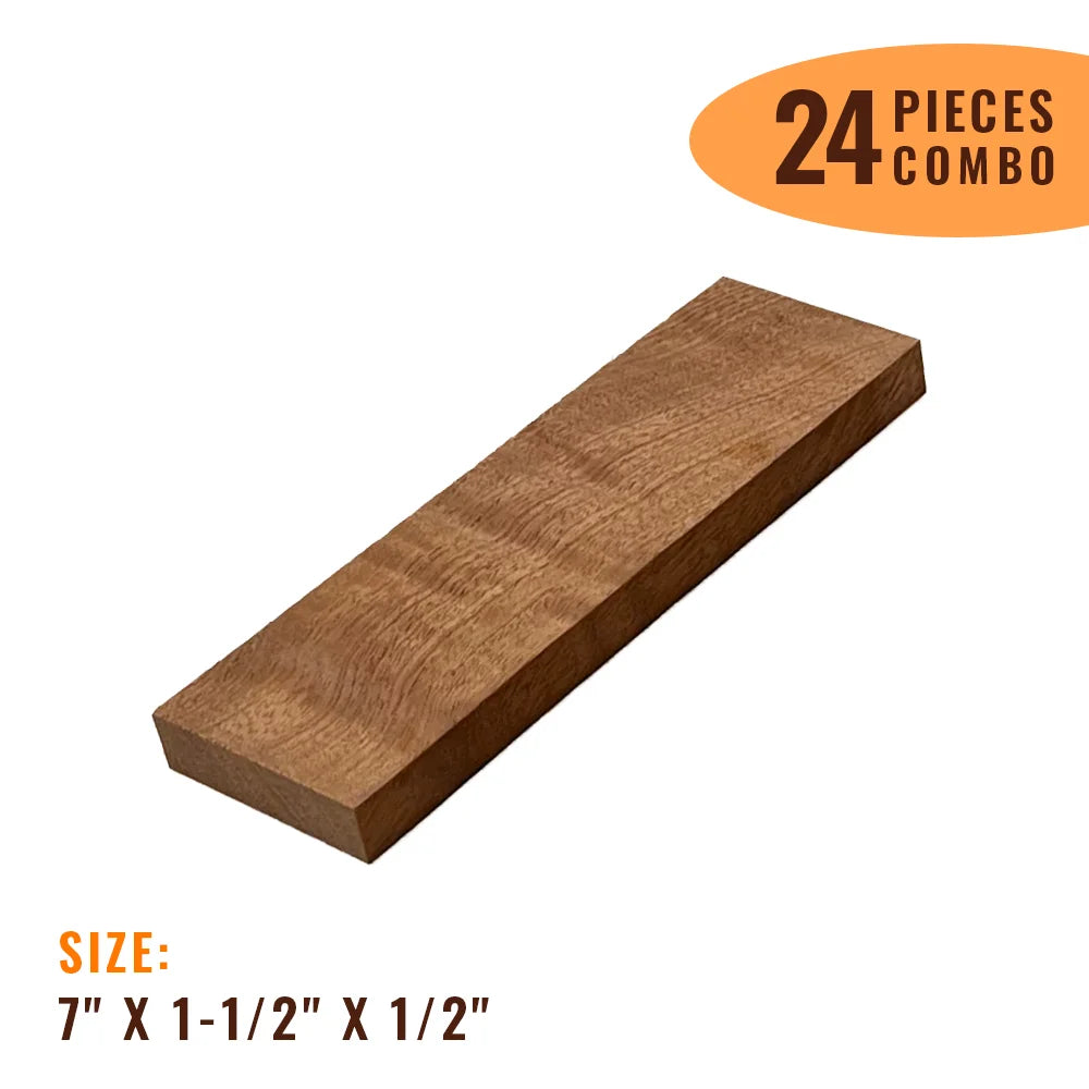 Pack Of 24, Curly Sapele Knife Blanks/Knife Scales  7&quot; x 1-1/2&quot; x 1/2&quot; | Free Shipping - Exotic Wood Zone - Buy online Across USA 