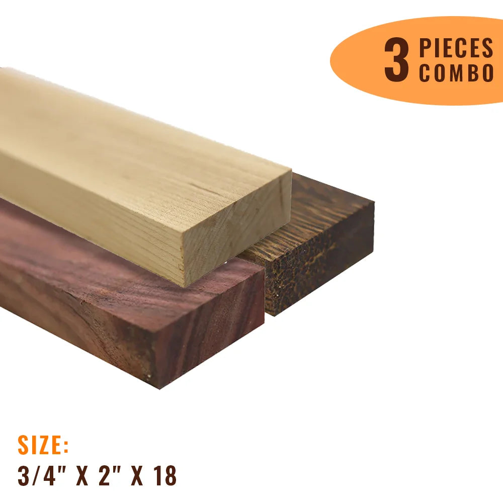 Pack Of 3, Lumber Boards/ Ideal Cutting Board Blocks 3/4&quot; x 2&quot; x 18&quot; (Maple+ Rosewood + Black Palm) - Exotic Wood Zone - Buy online Across USA 