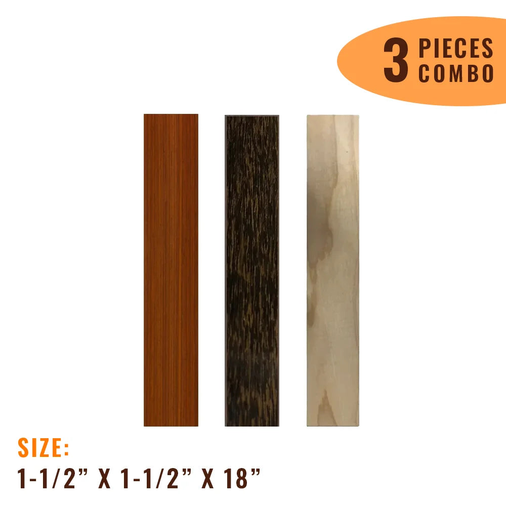 Combo Pack of 3, Turning Wood Blanks 1-1/2” x 1-1/2” x 18” (Padauk, Black Palm, Maple) - Exotic Wood Zone - Buy online Across USA 